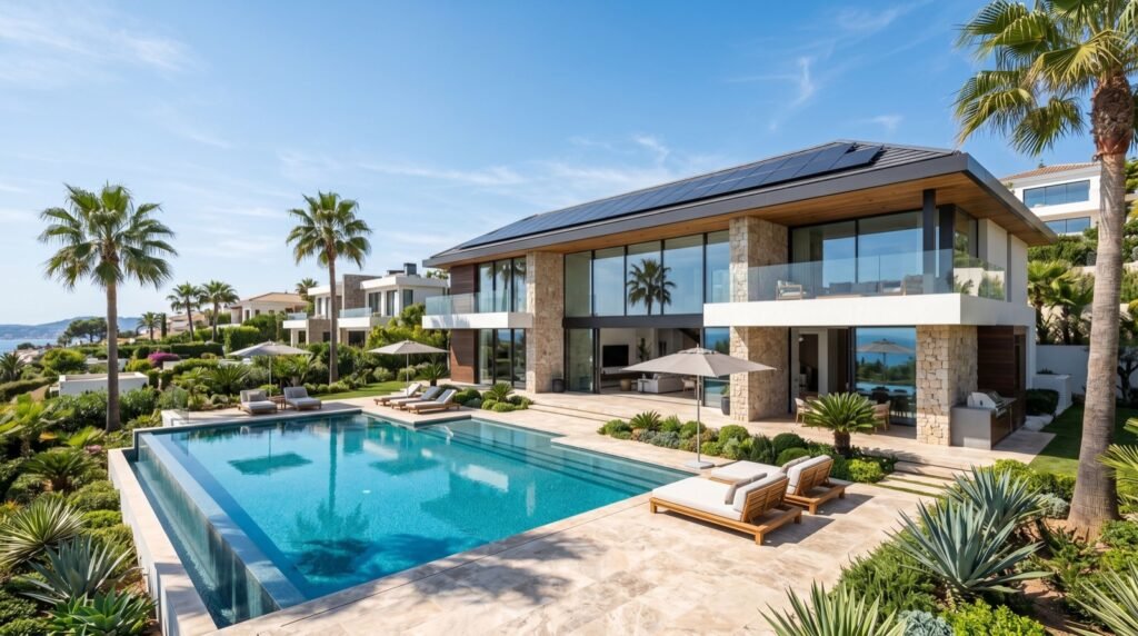 Luxury villa with integrated rooftop solar
